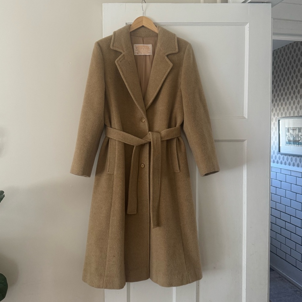 PENDLETON Vintage Long Wool Belted Tan Trench Coat Sz M